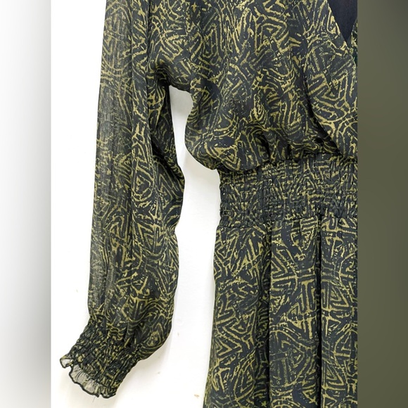 Zara Women's Black Green Polyester Mini Dress Elastic Waist & Wrist Band Size S - Picture 4 of 8